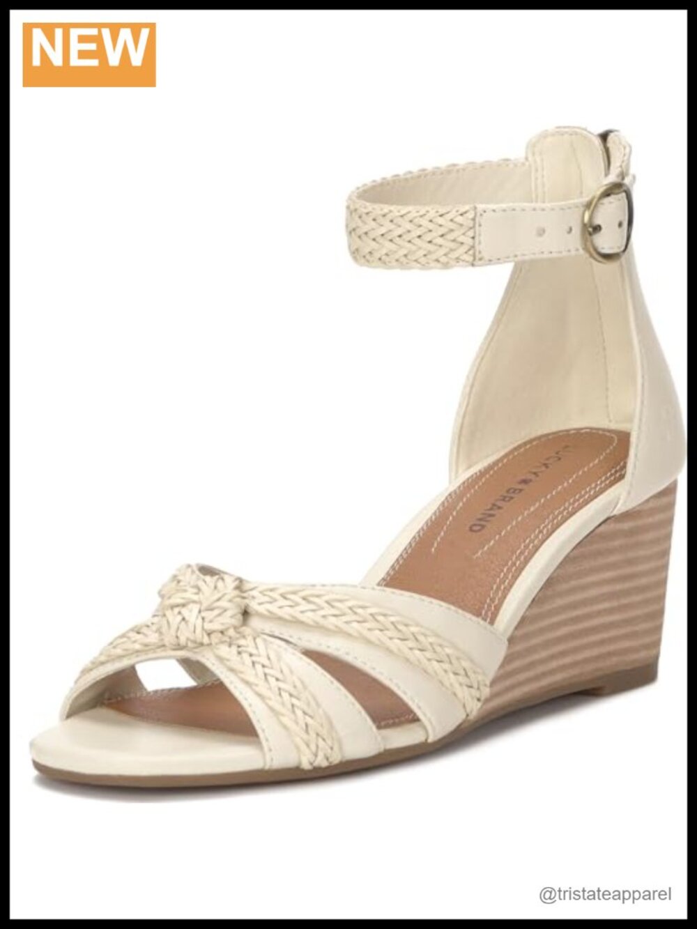 Leather Braided Wedge Sandals Stacked Heel Zip Ankle Strap